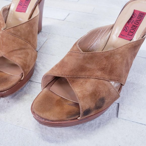 Bruno Ricci  10 Women Shoes Leather 41‎ Sandals Slip On Slide Wedge Brown - Picture 8 of 12